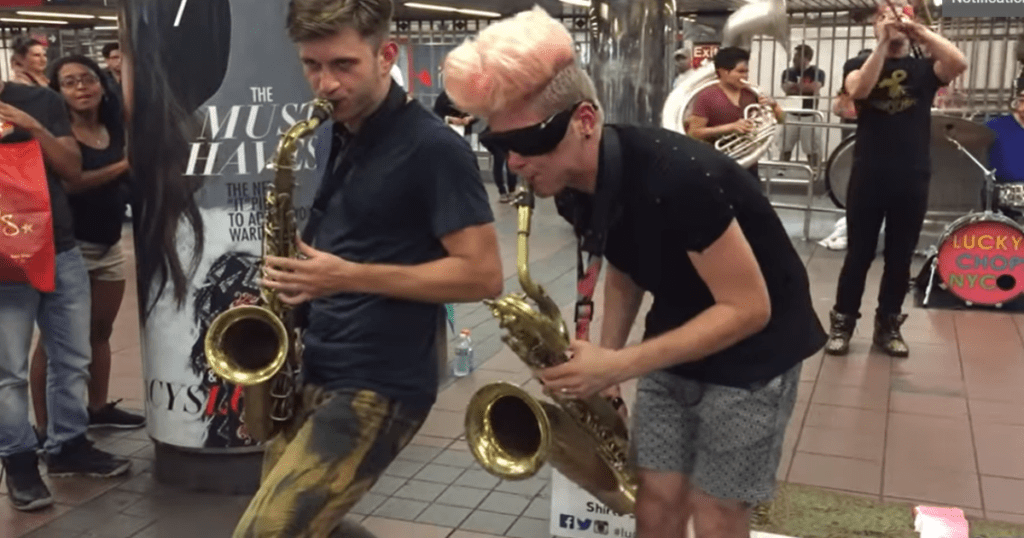 Talented brass band plays old school music and turns subway platform