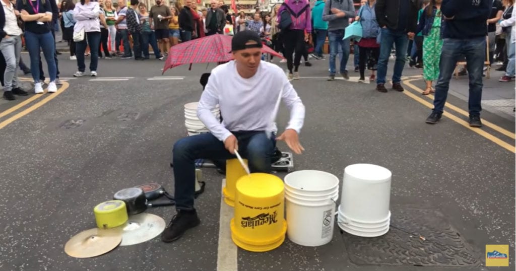 Bucket drummer plays energetic show, does hilarious grand finale making