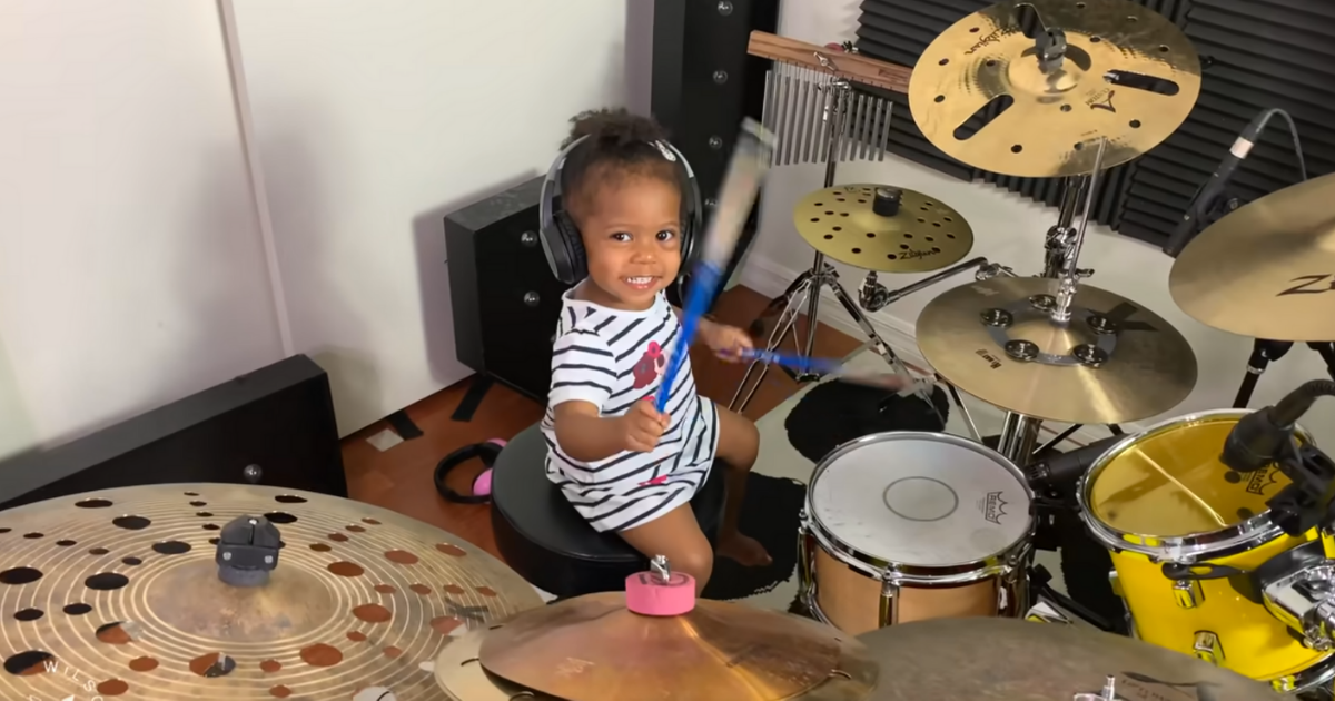 Talented 21monthold baby girl plays adorable drum cover like a true pro