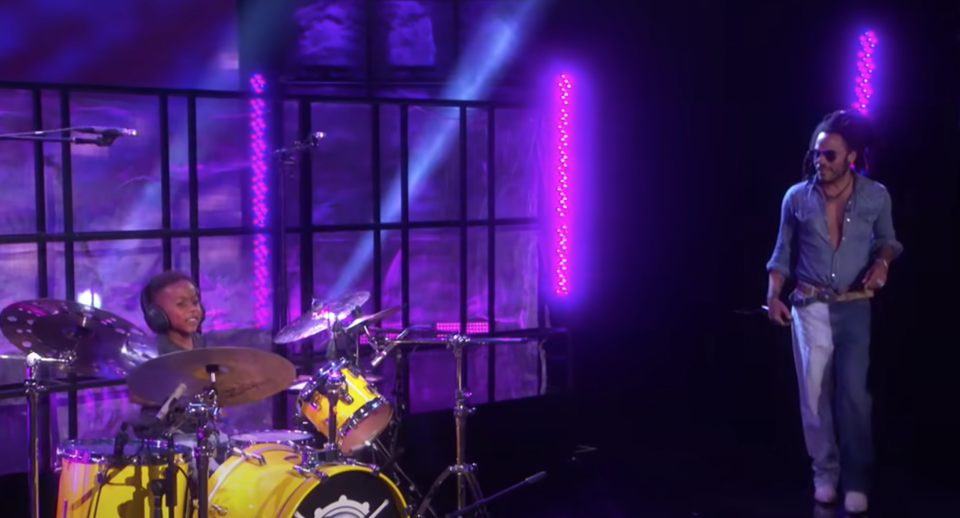 Amazing kid drummer goes on Ellen to play Lenny Kravitz cover then Kravitz comes out