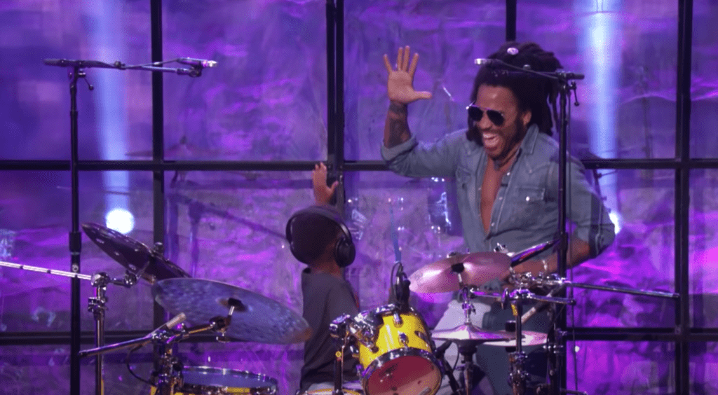 Amazing kid drummer goes on Ellen to play Lenny Kravitz cover then Kravitz comes out