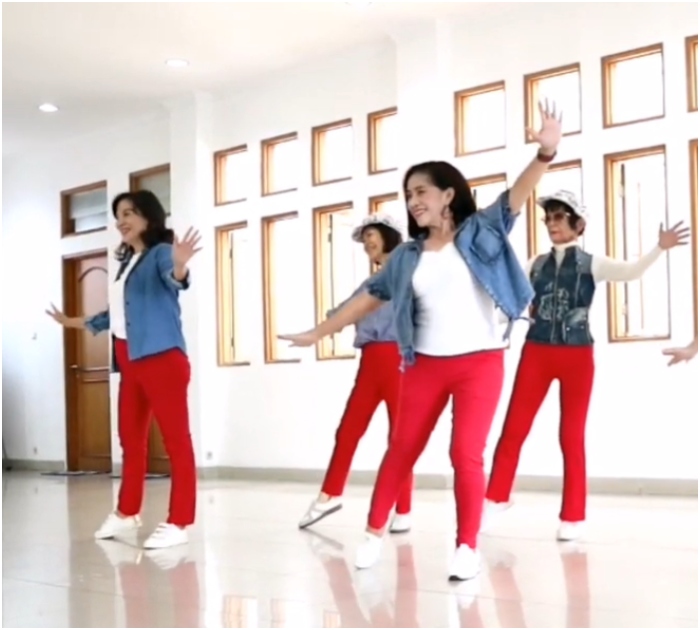 6 ladies shake up the floor with adorable line dance to Sh Boom